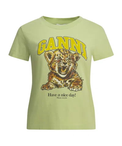Ganni Baby Tiger Graphic T-shirt In Brown