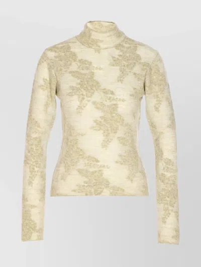 Ganni Back Button Floral Knit High Neck Sweater In Neutral