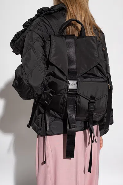 Ganni Backpack With Logo In Black