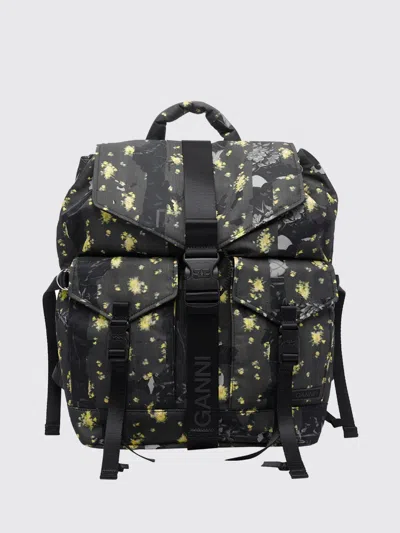 Ganni Recycled Polyamide Backpack With Floral Print In Black