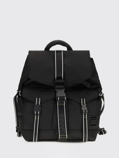 Ganni Recycled Polyamide Backpack With Flap And Adjustable Buckles In Black