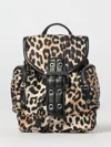 Ganni Mini Leopard Print Drawstring Backpack With Side Zip Pockets In Brown