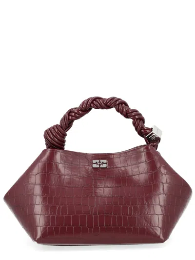 Ganni Bordeaux Recycled Leather Handbag In Burgundy