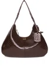 Ganni Medium Crocodile-embossed Shoulder Bag In Brown