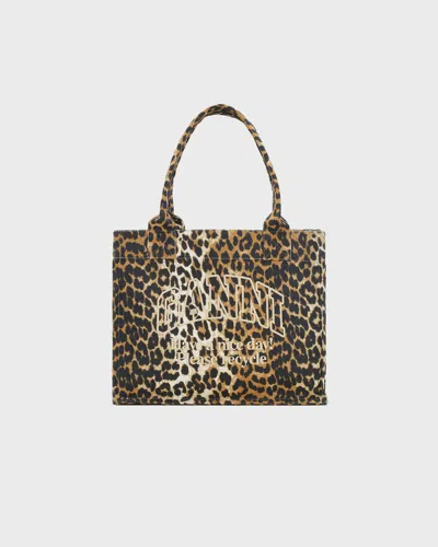 Ganni Womens Leopard Easy Shopper Large Recycled-cotton Tote Bag