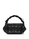 Ganni Womens Black Bou Mini Eyelet Leather Top-handle Bag