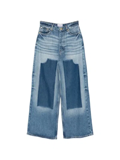 Ganni Baggy Denim Jeans Knee Details In Blue