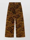 Ganni Zebra-print Cotton-blend Velveteen Wide-leg Pants In Brown