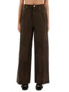Ganni Brown Jeans With Tie-dye Pattern And Logo Patch On Back In Denim Woman In Brown