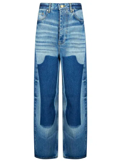 Ganni Baggy Patch Worker Jeans For Women In Blue