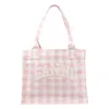 Ganni Large Vichy Check Tote In Neutral