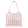 Ganni Large Vichy Check Tote In Neutral