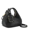 Ganni Black Leather Hobo Mini Grained Top Handle Bag In Black