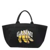 Ganni Banana Print Xxl Tote Bag In Orange