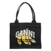Ganni Banana Print Large Tote Bag In Black