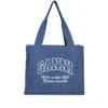 Ganni Logo-embroidered Denim Shoulder Bag In Blue