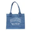 Ganni Large Easy Denim Shopper Tote Denim In Blue