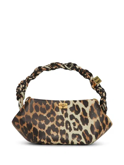 Ganni Mini Bou Leopard-print Tote Bag In Brown