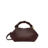 Ganni Mini Grained Bou Bag With Twisted Handle In Brown