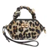 Ganni Leopard Leather Bou Mini Shoulder Bag In Brown