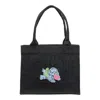Ganni Black Large Black Shopper With Double Handles And Front Decoration In Cotton Woman In Black