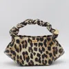 Ganni Leopard Leather Bou Mini Shoulder Bag In Brown