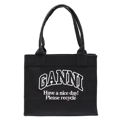 Ganni Cotton Tote Bag In Gray