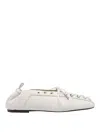 Ganni Lace-up Embellished Recycled Leather Ballet Flats In Neutral