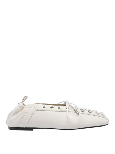 Ganni Womens White Eyelets Lace-up Pélinova Ballet Flats Eur 37 / 4 Uk In Neutral