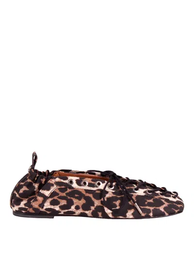 Ganni Wig Lace-up Combat Boots In Oiled Leather In Animal Print