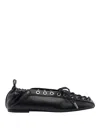 Ganni Black Lace-up Ballerinas With Metal Eyelets And Elasticized Ankle In Eco-leather Woman In Black