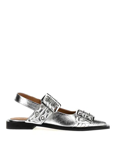 Ganni Women's Slingback Ballet Flats In Silver