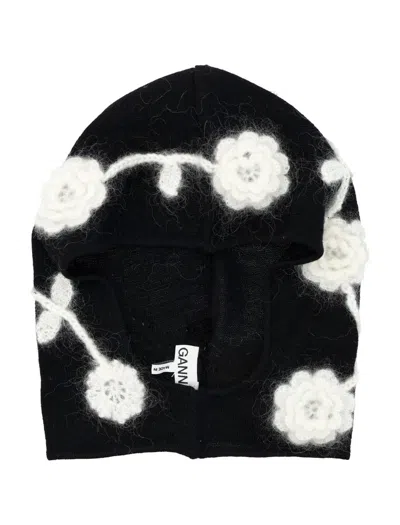 Ganni Balaclava Crochet Flower In Black