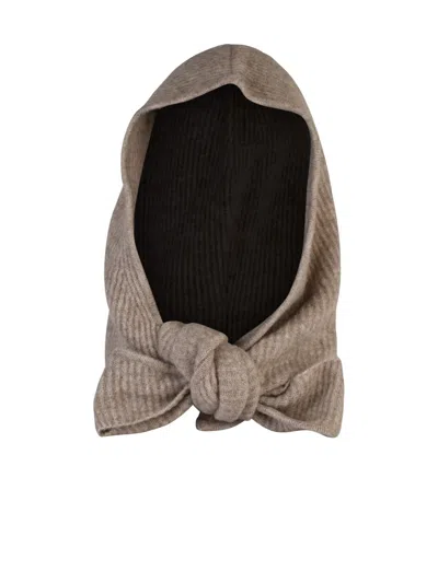 Ganni Balaclava In Beige Wool Blend In Brown
