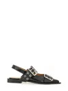 Ganni Womens Black Buckle-embellished Slingback Leather Ballet Flats In Black