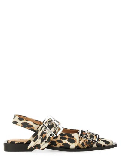 Ganni Leopard Print Slingback Ballets In Multicolor