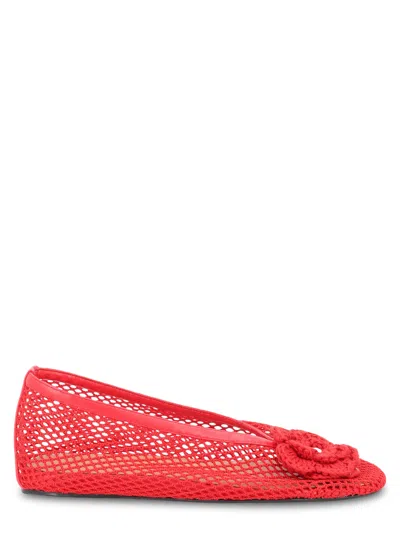 Ganni Ballerina Flats In Mesh In Red