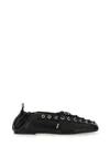 Ganni Black Lace-up Ballerinas With Metal Eyelets And Elasticized Ankle In Eco-leather Woman In Black