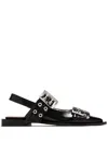 Ganni Embellished Glossed Recycled Point-toe Slingback Flats In Black