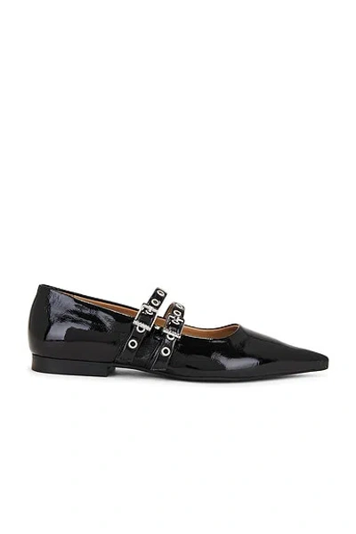 Ganni Faux Leather Mary Jane Flats In Black