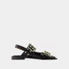 Ganni Crocodile Effect Bucked Ballerina Shoes In Black