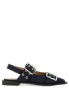 Ganni Buckled Eyelet-embellished Recycled Denim Ballet Flats