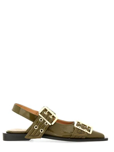 Ganni Ballerina With Buckle In Green