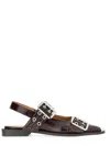Ganni Buckle Detail Patent Leather Slingback Ballerinas In Red