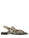 Ganni Buckled Eyelet-embellished Snake-effect Recycled Faux Patent-leather Ballet Flats In Animalier