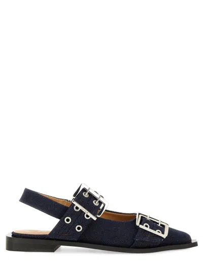 Ganni Ballerina With Buckle In Blue