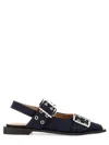 Ganni Buckled Eyelet-embellished Recycled Denim Ballet Flats In Blue