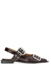 Ganni Black Croco Print Slingback Ballet Flat Shoe With Buckles In Bordeaux