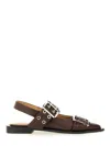 Ganni Buckle Ballerina Leather Slingback Flats In Brown