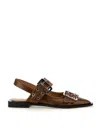 Ganni Buckle Ballerina Leather Slingback Flats In Light Brown